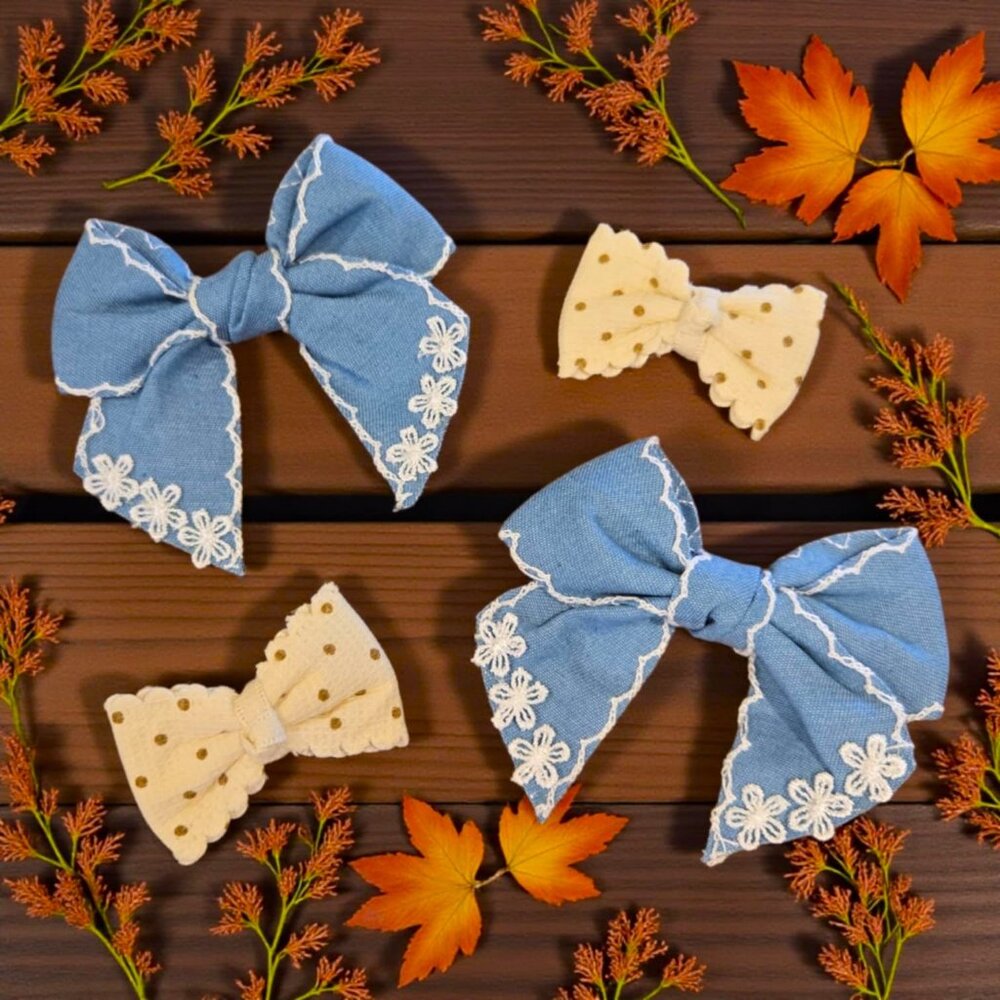 Floral Denham With Polka Dot Hair Bow Set